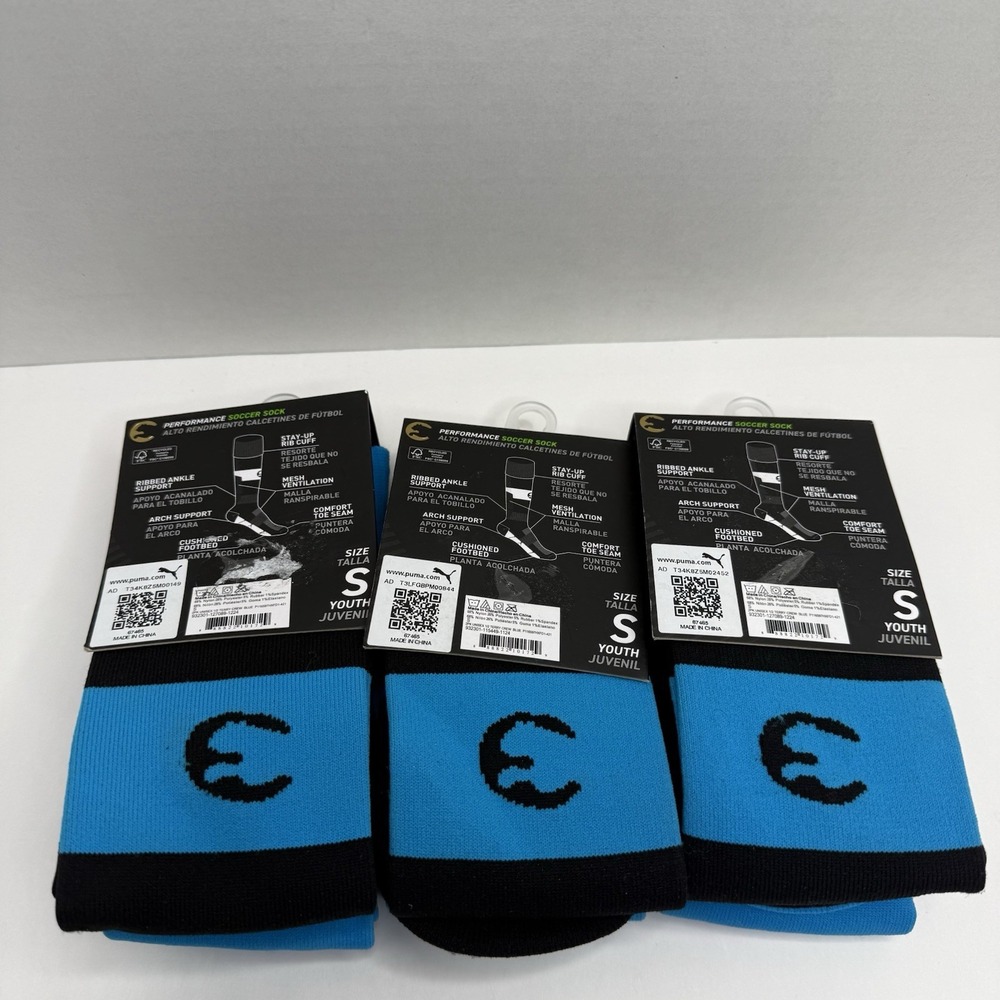 Puma Youth Soccer Socks 6 Pairs Blue Black Size S Small Shoe 11-13 Crew Bundle - Picture 2 of 4
